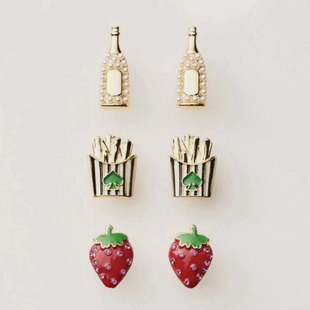 NWT Kate Spade/Target Earrings - Set Of 3 (Fries, Champagne, Strawberries)